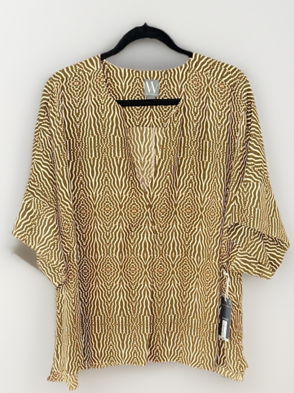 Worthington Cream and Brown Geometric V-Neck Tunic